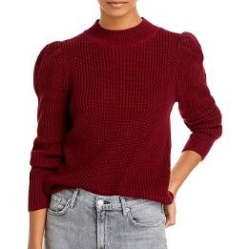 AQUA Cotton Puff Sleeve Mock Neck Sweater